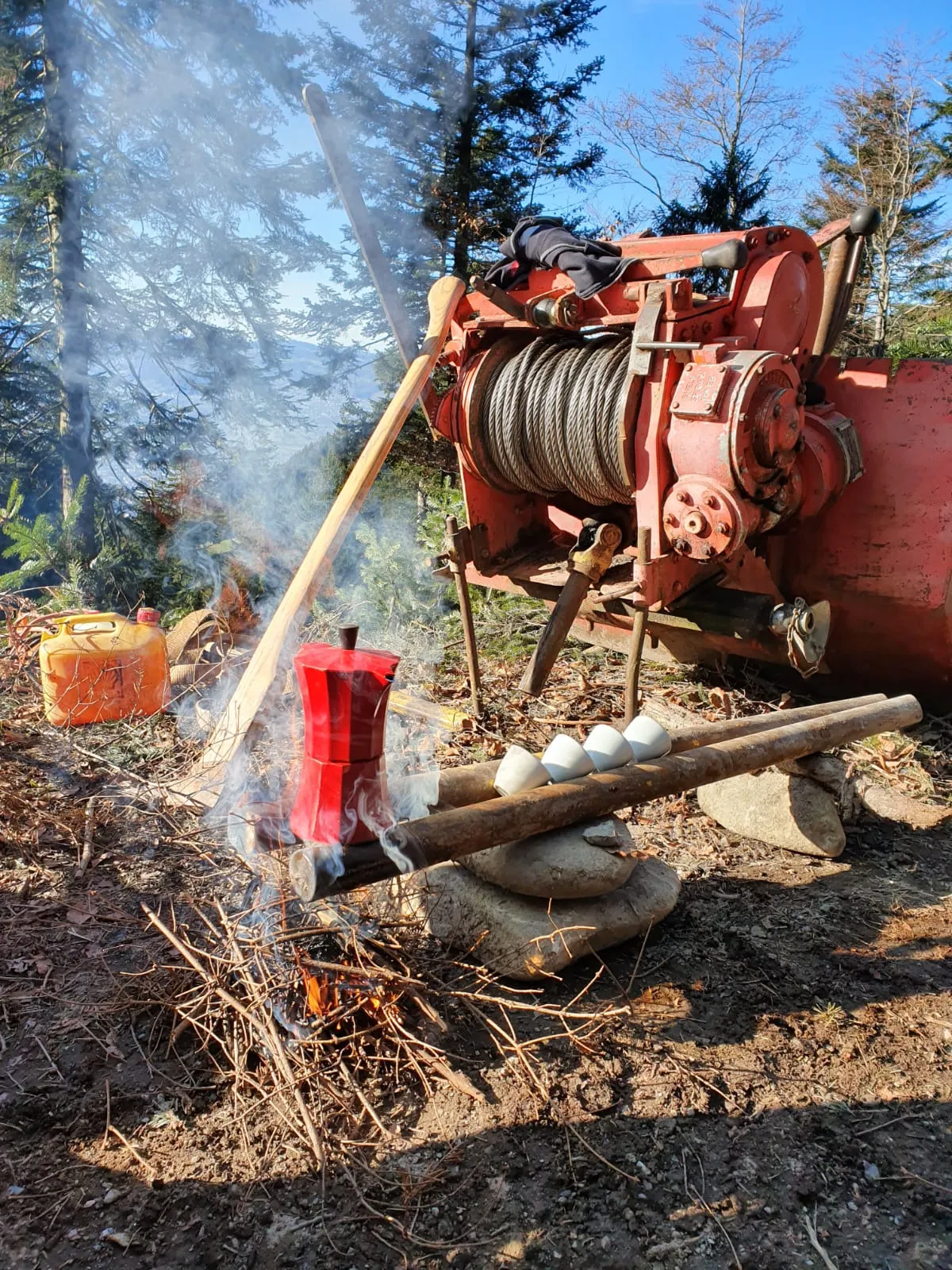 Well deserved coffee break after a hard day working as forester