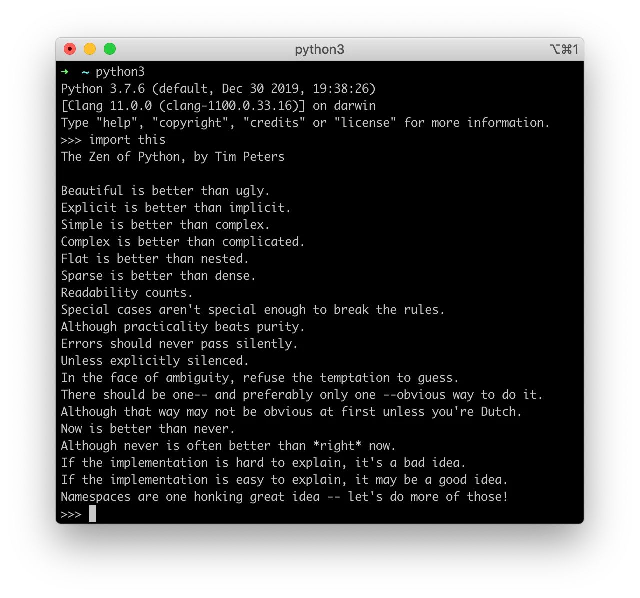 The Zen of Python, by Tim Peters