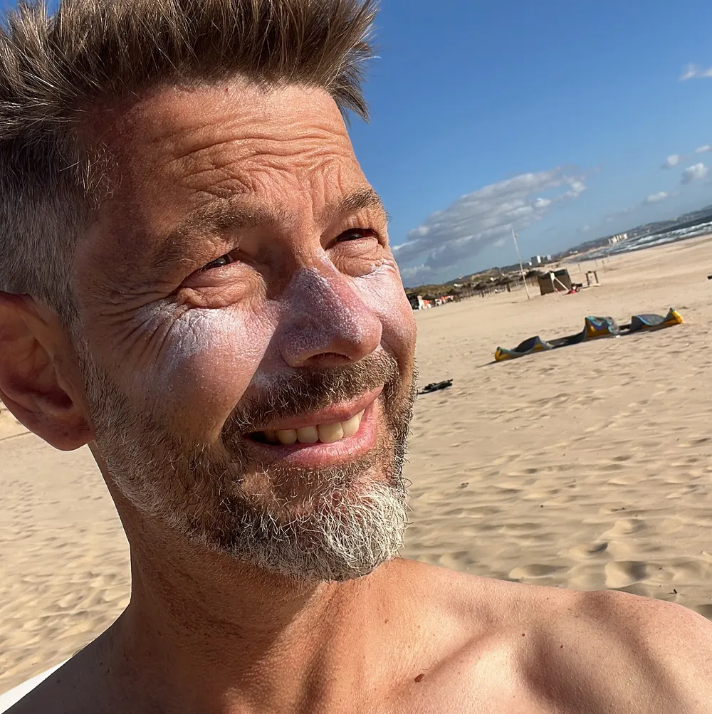 Jodok Batlogg at the beach after kitesurfing